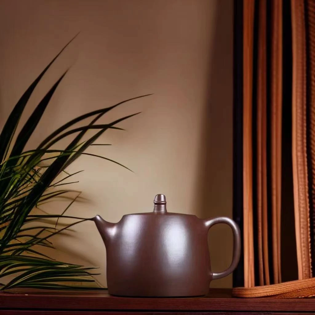 宜兴紫砂壶徐霞紫朱泥汉铎