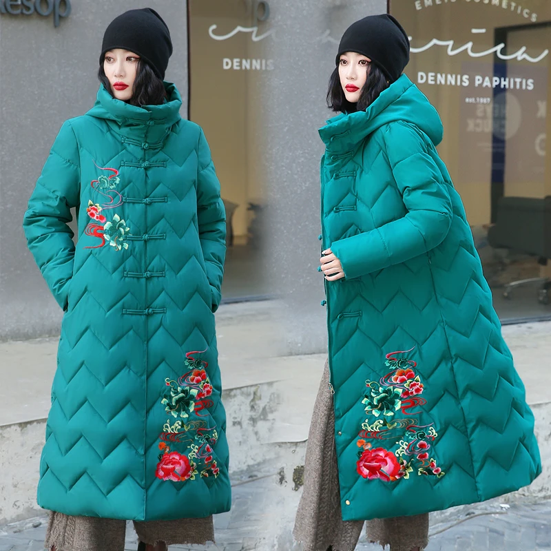 冬装新款民族风绣花棉衣冬季外套中国风大码唐装盘扣连帽棉服妈妈