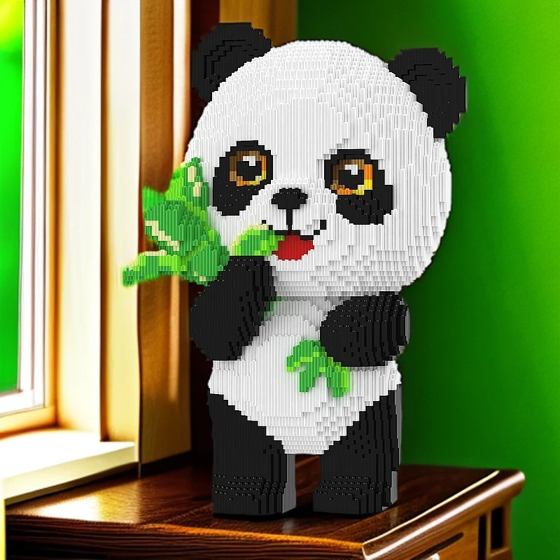 熊猫系列坐姿站姿创意积木拼装益智玩具串联环保拼搭积木礼物
