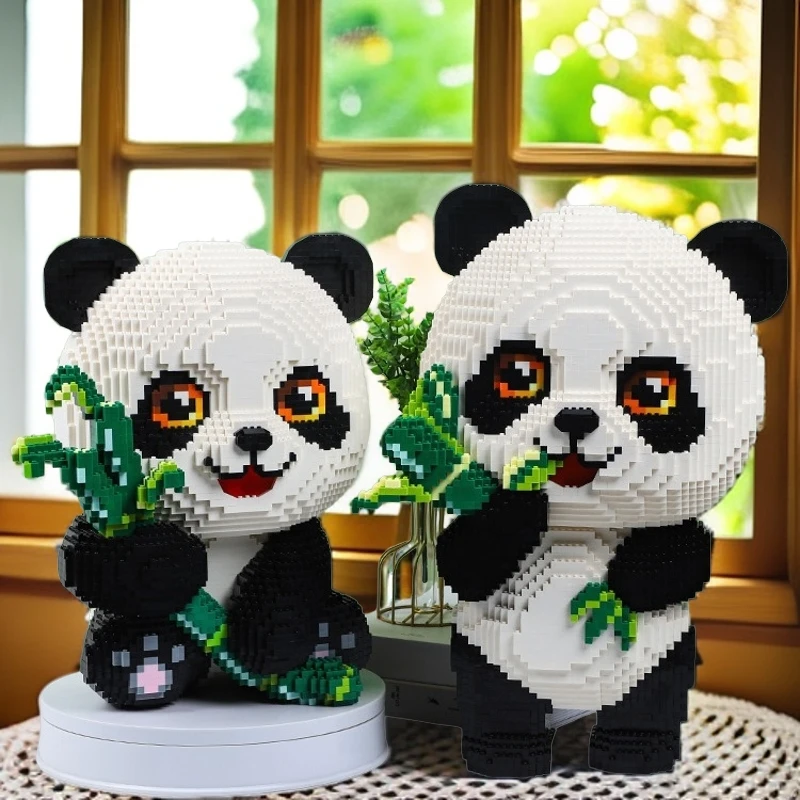 小方乐熊猫系列平面颗粒立体积木礼物益智拼装精致客厅拼搭摆件