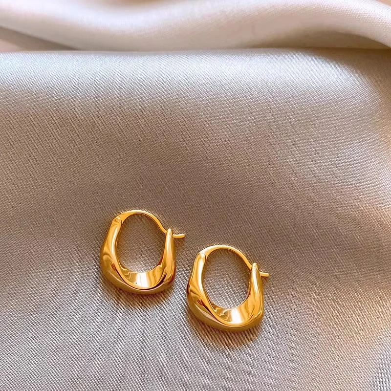 铜合金耳饰 复古金色素圈耳环2024新款耳圈气质小众耳钉秋冬耳饰