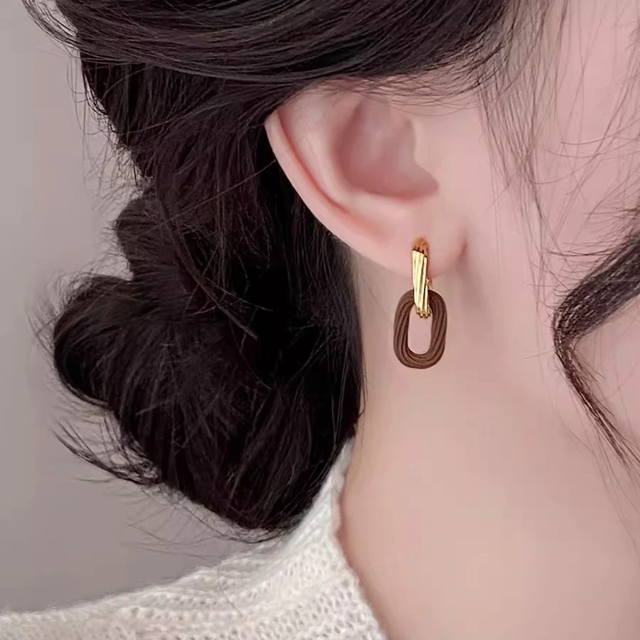 铜合金耳饰 美拉德复古方形耳环轻奢高级感耳钉秋冬气质耳坠耳饰