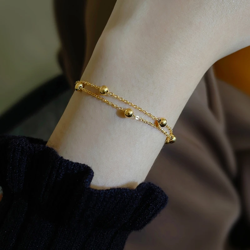 钛钢手链 双层叠戴珠珠手链女款轻奢女士2025年新款钛钢手环手饰