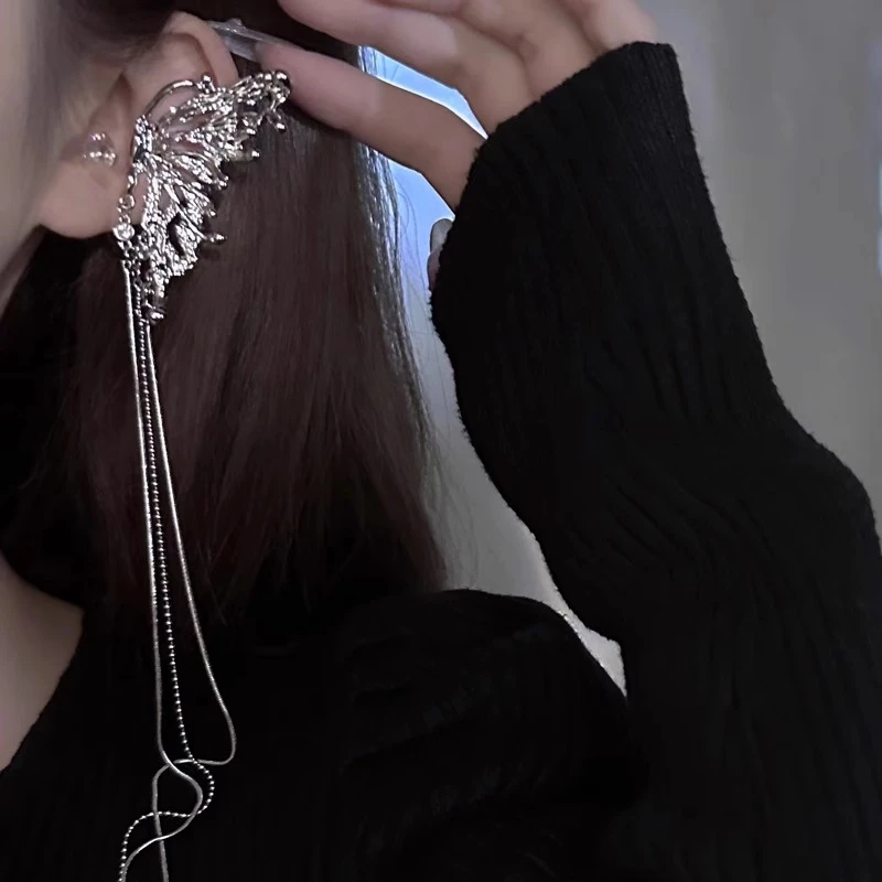 合金耳饰 超仙！精灵耳蝴蝶流苏耳夹女耳骨夹轻奢高级感气质无耳洞