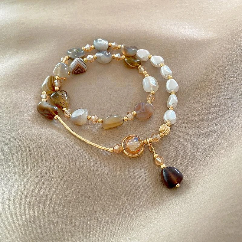 铜合金手链 双层叠戴复古串珠手链女ins小众手饰情侣闺蜜手环手饰