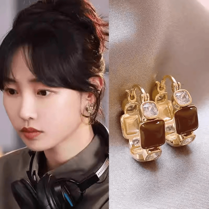 铜合金耳饰 美拉德咖色耳扣白百何同款耳圈耳环秋冬高级气质耳饰