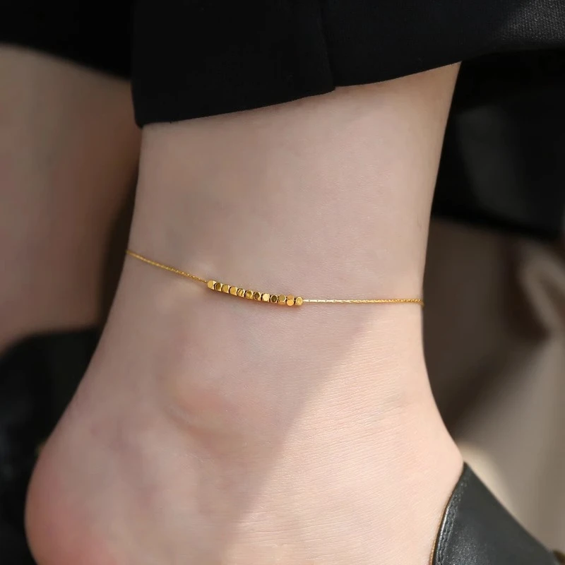 钛钢脚链 金色方块脚链女夏高级感小众轻奢钛钢不掉色脚链足链潮