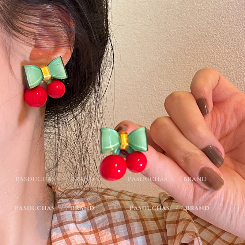 非金属亚克力耳饰 夏季游行~可爱甜美樱桃耳钉高级感2023新款耳环