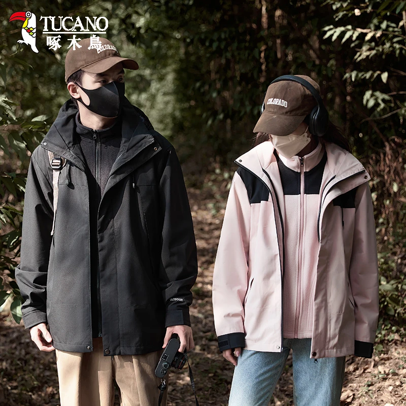 啄木鸟山系秋冬季户外三合一两件套加绒加厚防风春秋冬男女登山服