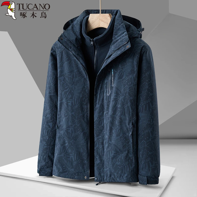 啄木鸟冬季户外男女秋冬季可拆卸两件套加厚加绒防风冲锋衣登山服