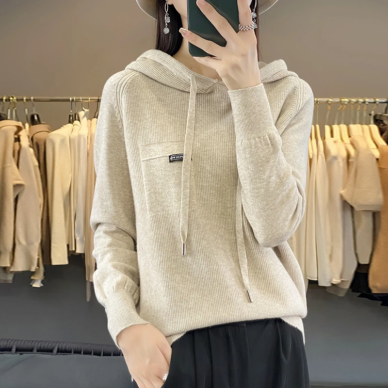 秋冬新款加厚连帽针织衫显瘦百搭上衣带帽毛衣