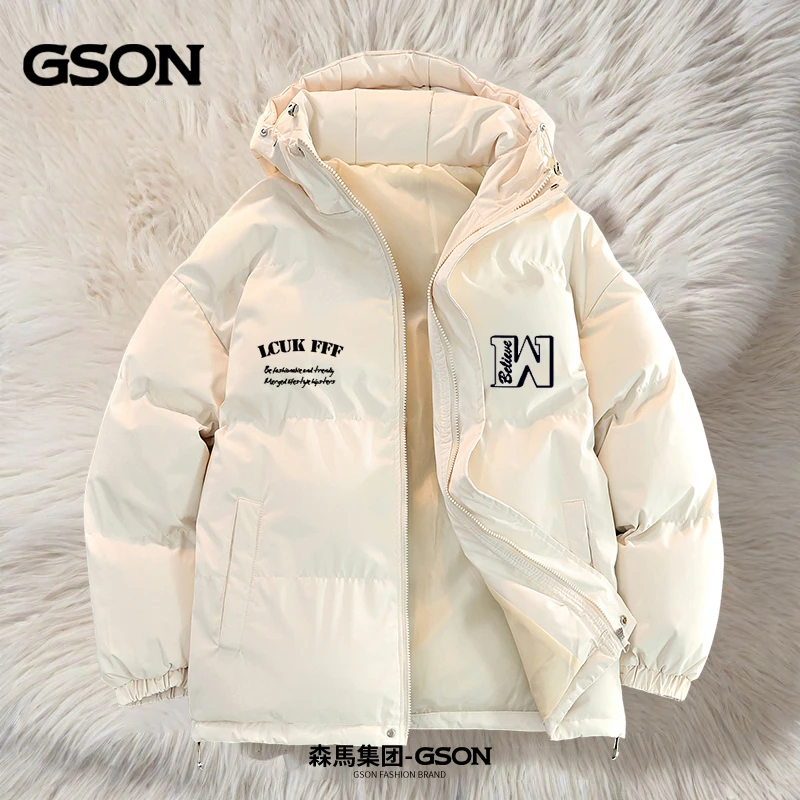 GSON冬季连帽棉服男女新款外套印花情侣宽松棉衣美式加厚棉袄休闲