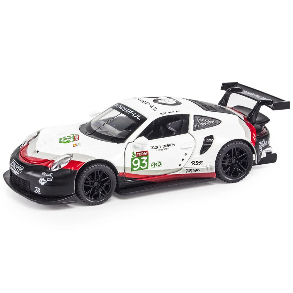 1:32保时捷911 RSR赛车合车汽车模型儿童声光回力玩具车摆件礼物