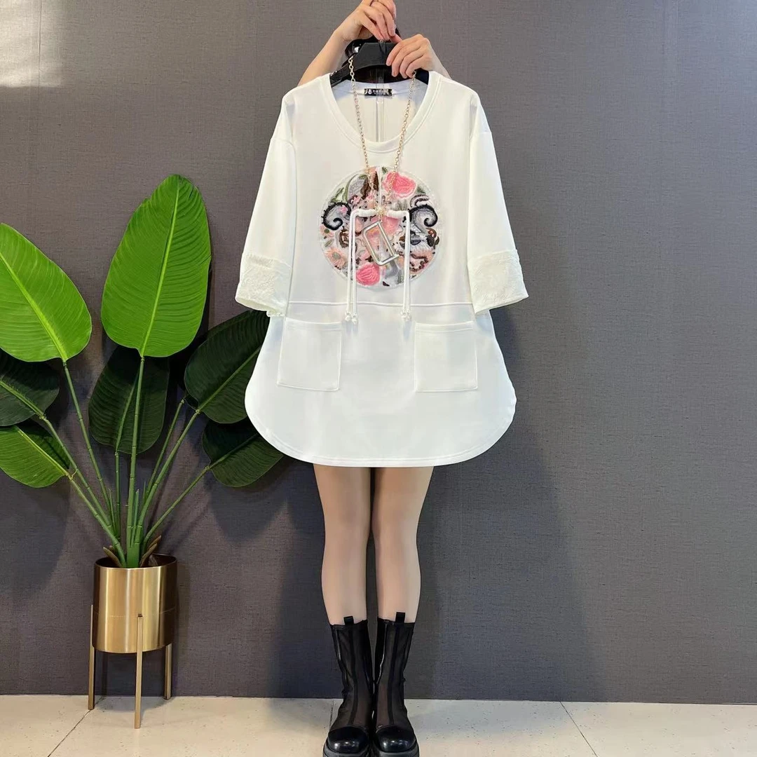 2024胖妹大码秋季新款时尚休闲卫衣裙韩版拼接遮肉大口袋宽松大衫
