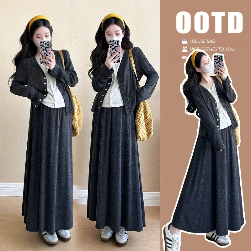 2025新款孕妇装秋装套装休闲假两件上衣半身裙两件套早秋孕期穿搭