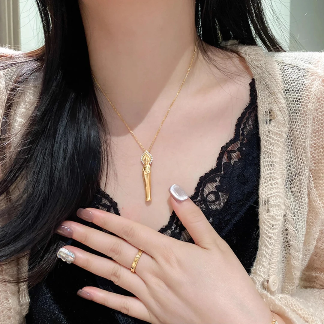 卡柒 铜合金项链 素衣观音吊坠女新中式轻奢小众高级感秋冬毛衣链