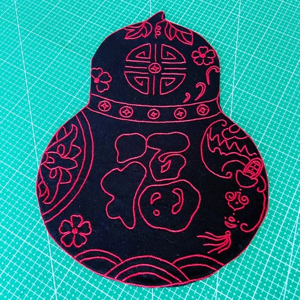 R131-4刺子绣模版吉祥葫芦福字纹34*25可重复使用可水洗聚酯纤维