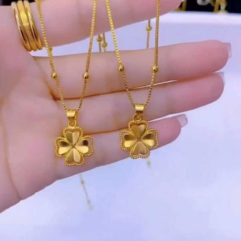 钛钢项链 金色百搭四叶草项链精美时尚小众轻奢双面气质简约坠链