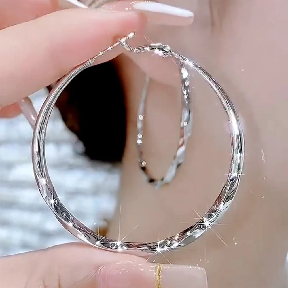 铜合金耳饰 亮面大圆圈耳环时尚简约百搭菱纹高档洋气爆款大耳圈