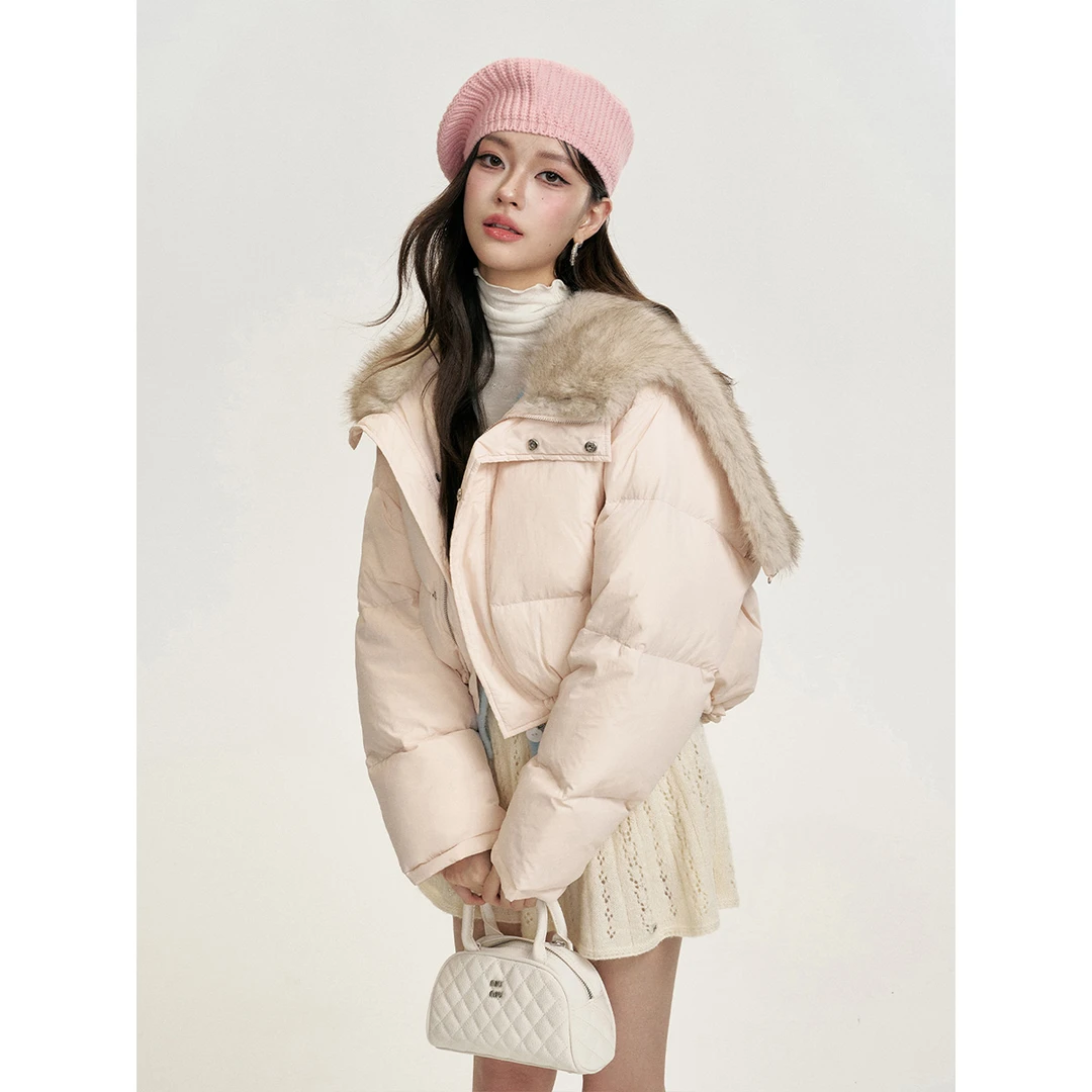 16DEWS 短款连帽毛领棉服