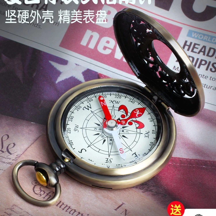 车载指南针复古吊坠儿童学生用挂件高精度夜光便携迷你车用指北针