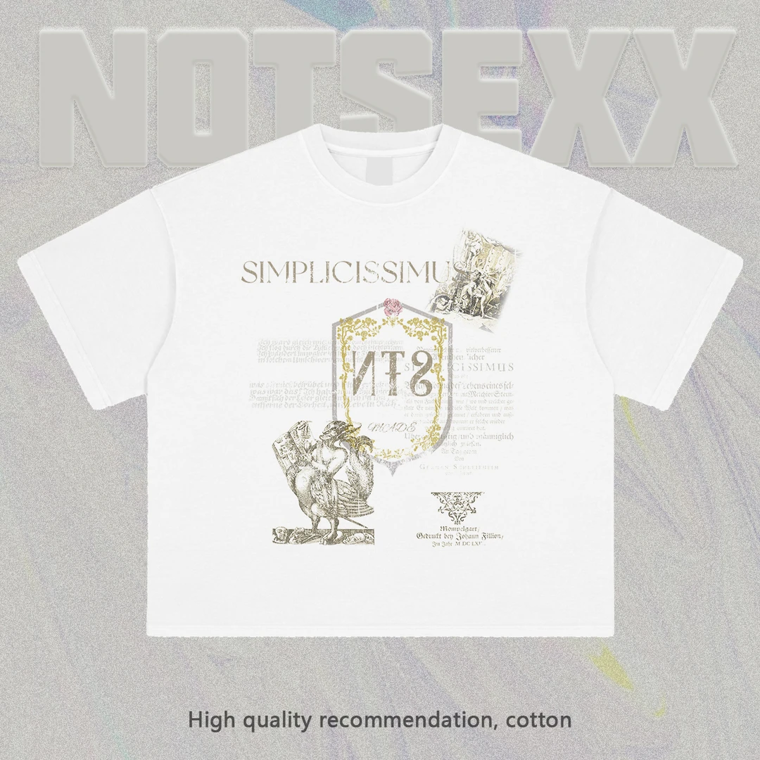 notsexx「怪物物语」做旧直喷260g短袖长袖t恤男boxy短宽美式宽松