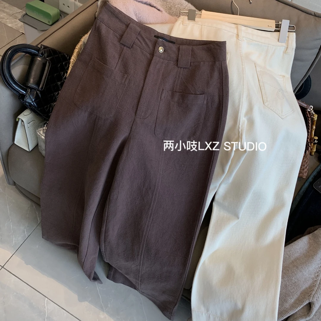 两小吱《松茶可可》通勤百搭直筒裤小个子显高遮肉休闲裤时尚