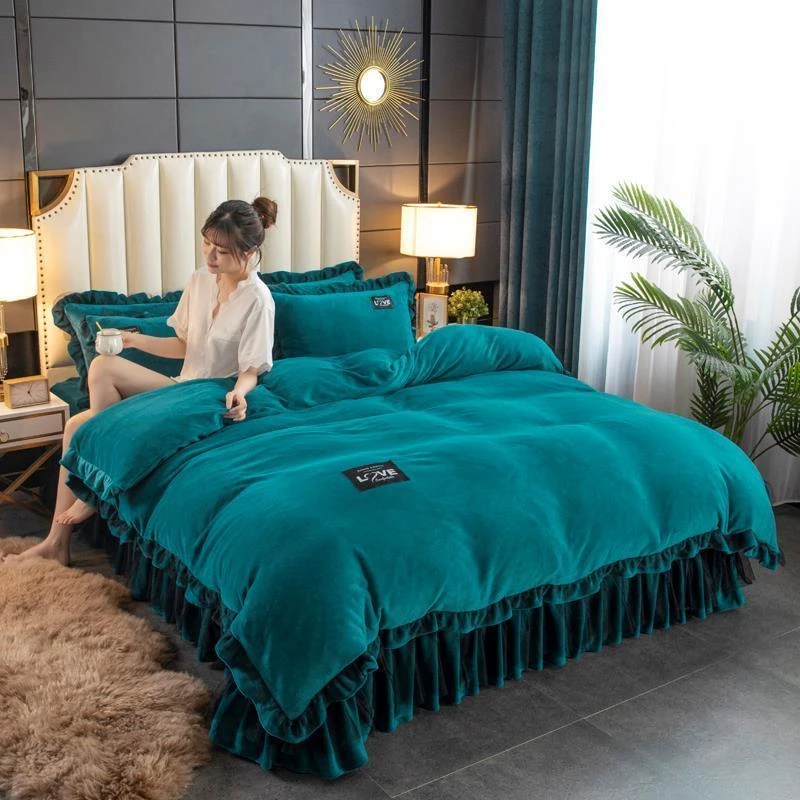韩版高档加厚牛奶水晶绒四件套珊瑚法兰绒床裙款双面绒冬季保暖品