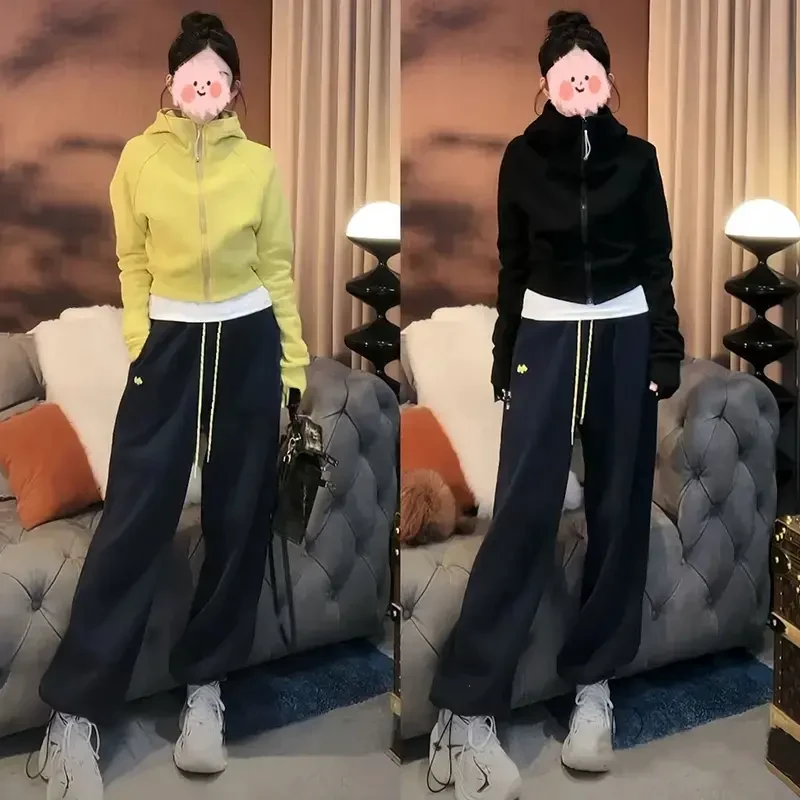 高级感空气层连帽拉链卫衣女春秋休闲设计感短款外套裤子两件套