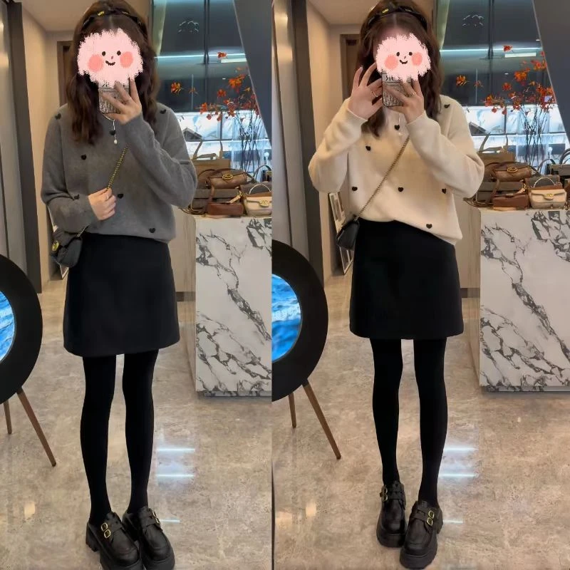 时尚休闲减龄气质百搭毛衣+短裙两件套2024冬季新款套装裙女装