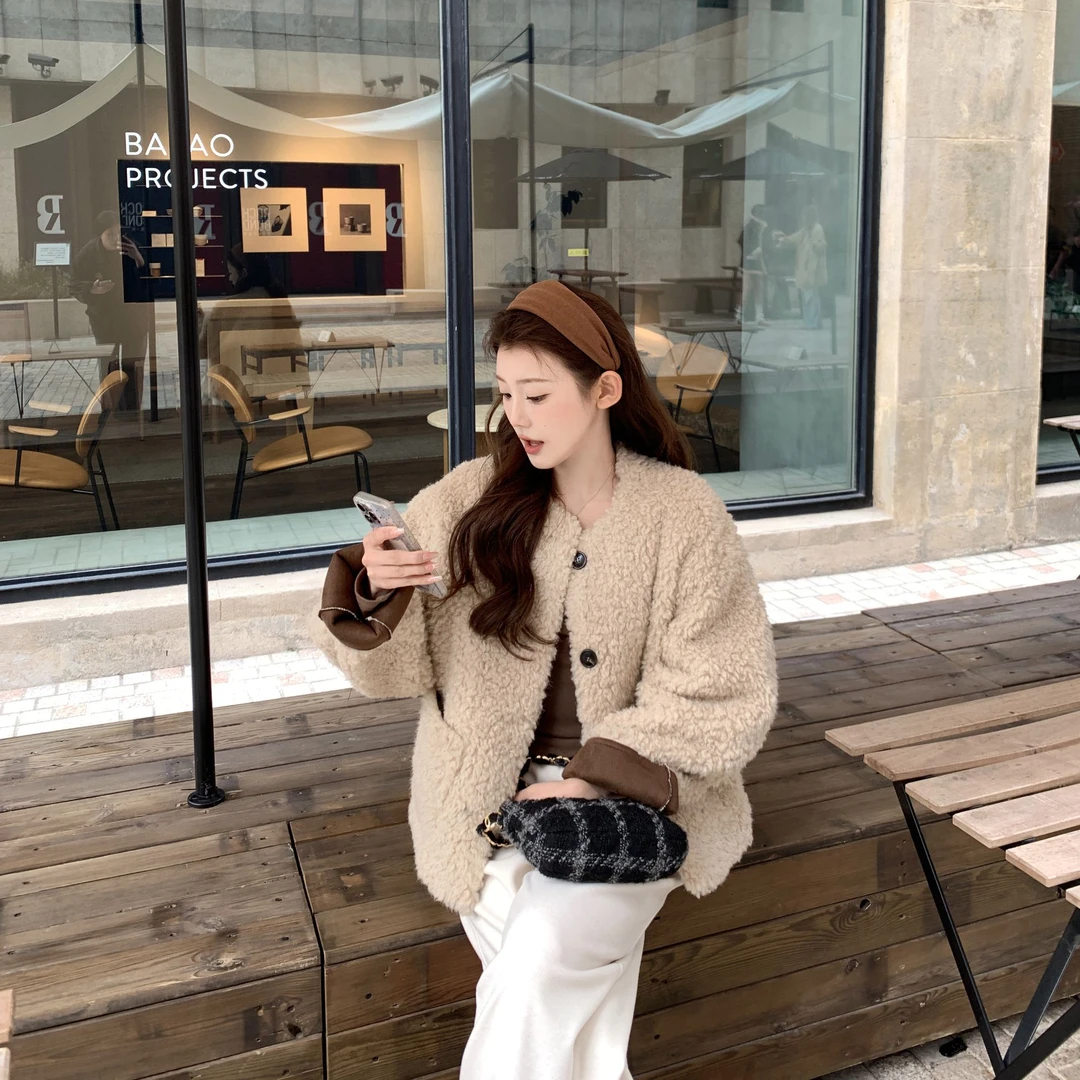 Zzhen【奶油软软熊】可爱泰迪卷卷毛短毛呢外套DWT1185