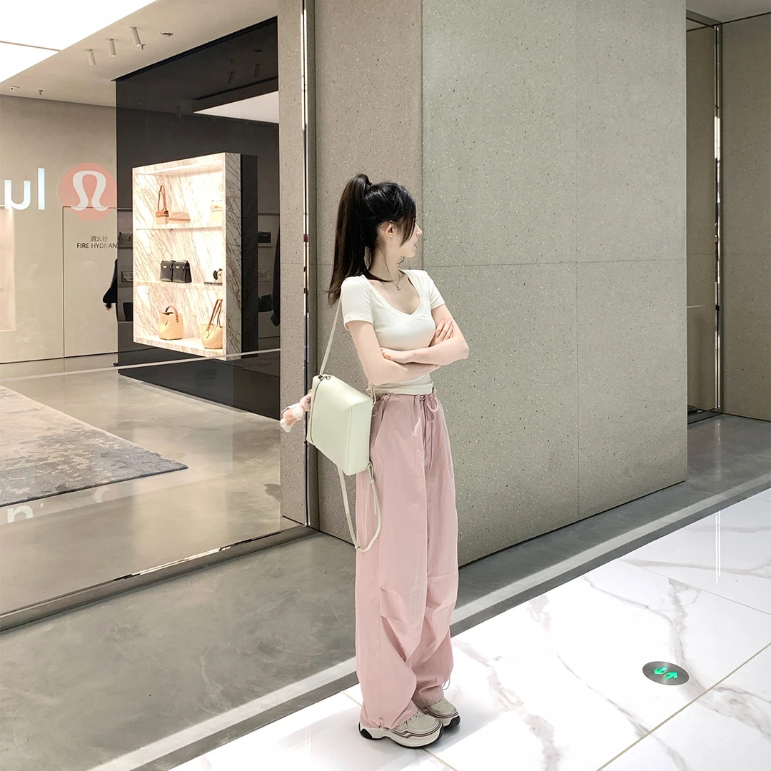 Zzhen【甜酷猎手】显瘦褶皱设计工装裤抽绳休闲裤ZZM0327-DKZ670!