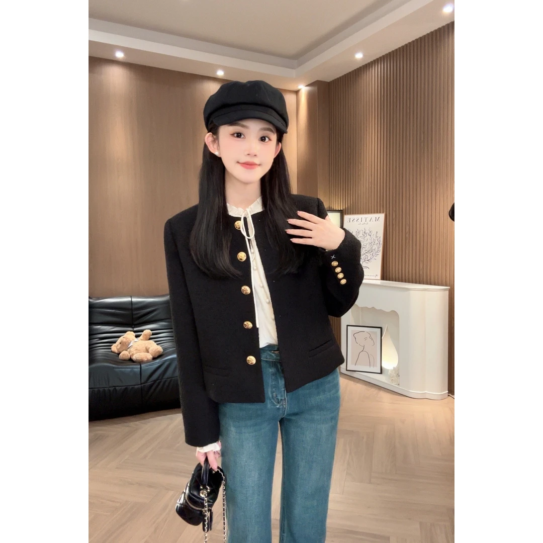 Zzhen【赫本黑金】经典黑色小香风外套精致高级上衣DWT1149