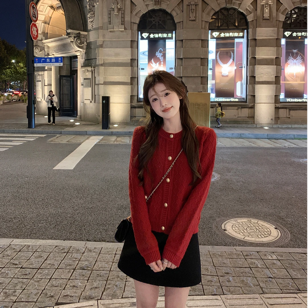 Zzhen【冬日氛围】肌理感小香针织开衫温柔气质显瘦毛衣DMY402