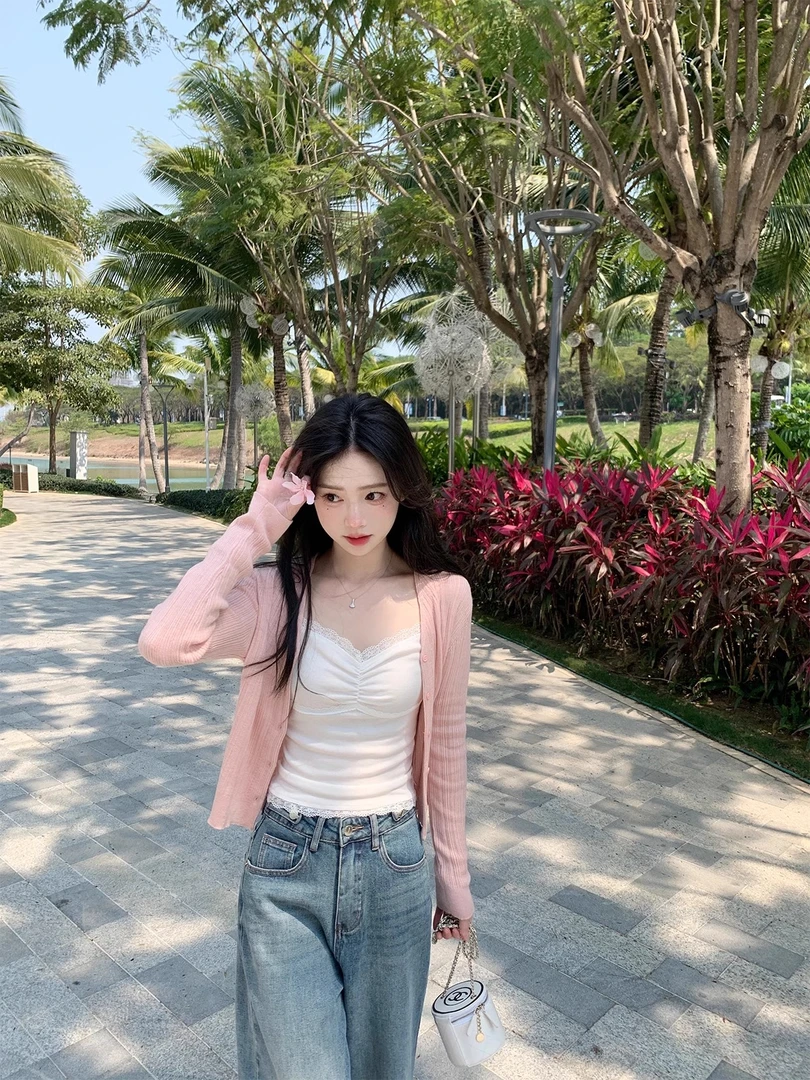 Zzhen【波尔森午后】简约针织开衫坑条竖纹小外套-DMY385!