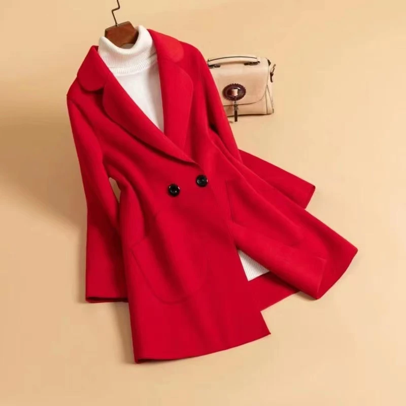 毛呢大衣新款气质短款时尚女士羊绒中长款双面呢秋冬气质短款时尚