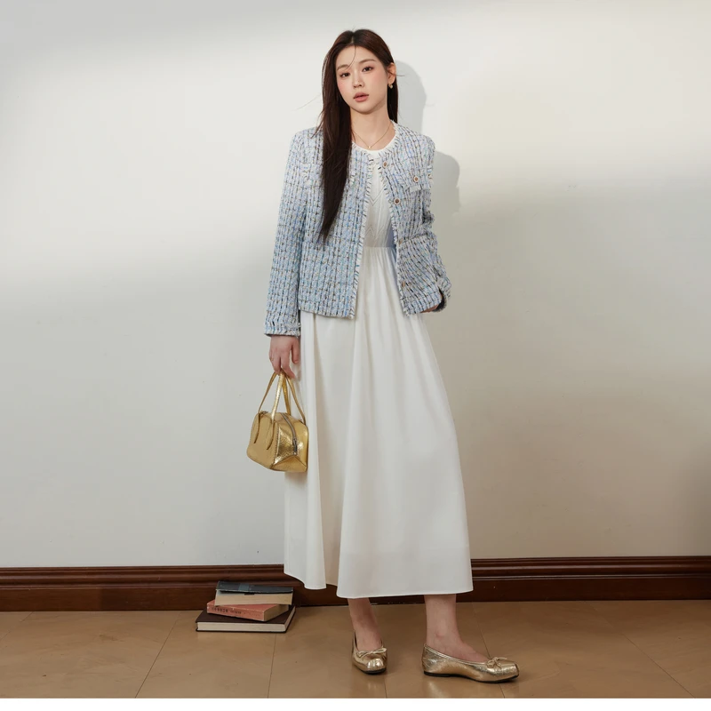 蓝语大码女装胖mm气质小香风2025初秋外套宽松显瘦粗花呢长袖上衣