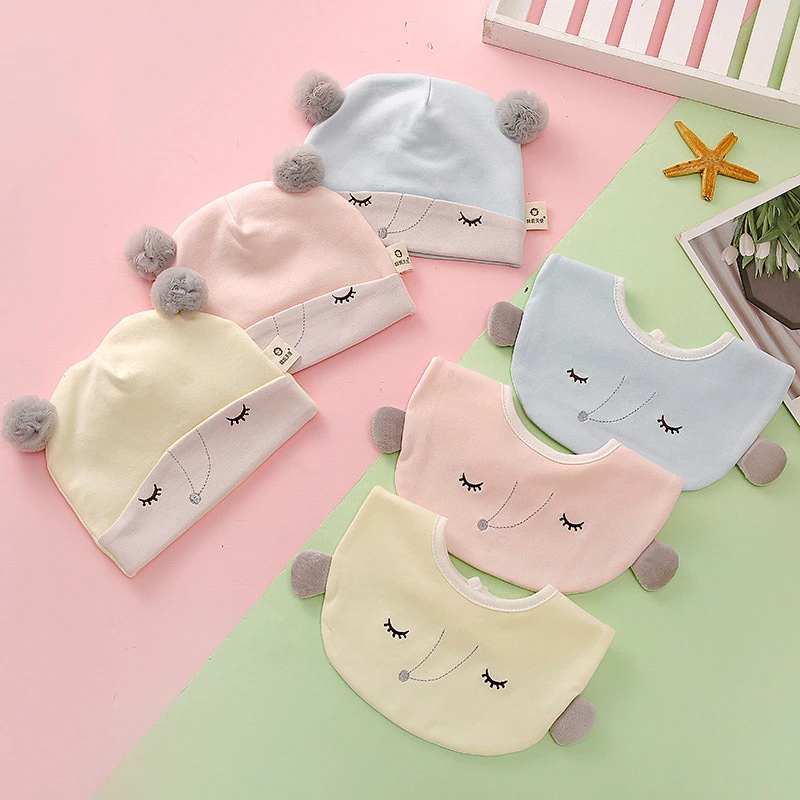 小熊毛绒耳朵球三个月宝宝帽子婴儿秋冬款纯棉胎帽防风保暖冬季