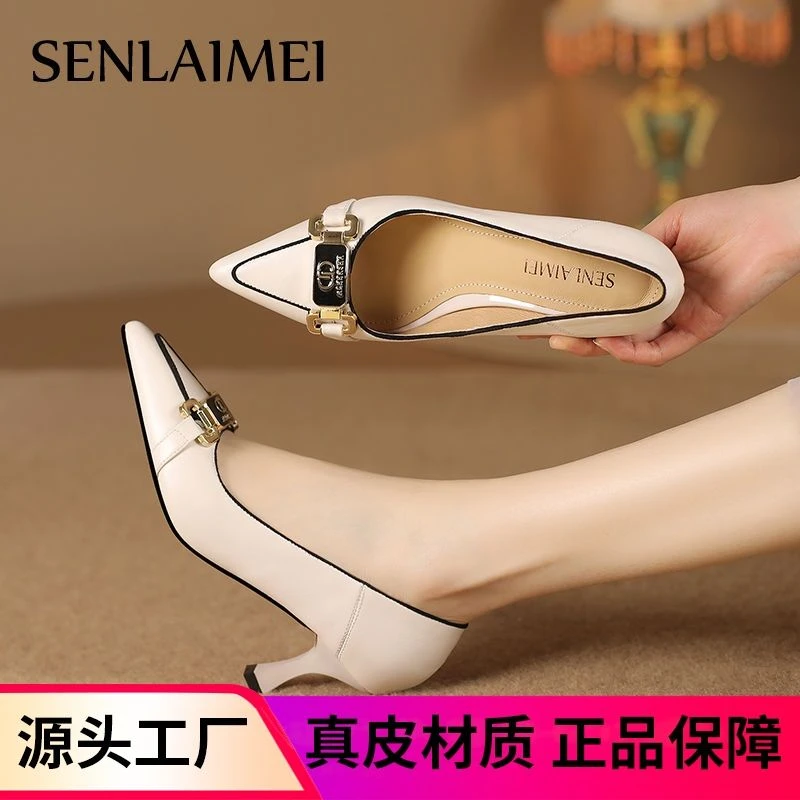 高级感真皮单鞋/牛皮/33-40/8290尖头细跟新款百搭气质通勤高跟鞋
