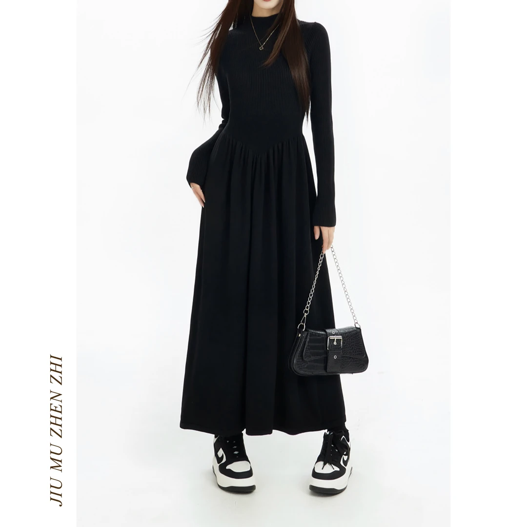 2024秋冬法式优雅气质高级感收腰显瘦软糯针织半高领连衣裙女长裙