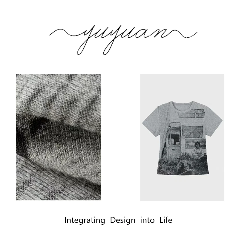 【媛宝】“美式复古T”超有调调！报纸T涂鸦显瘦百搭打底T恤FS3332