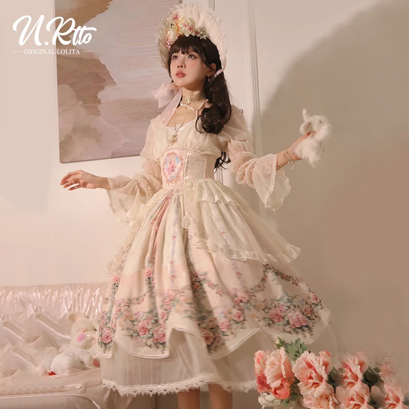 【现货】urtto原创古董扇lolita银丝雪纺优雅小裙子洛丽塔裙腰封套