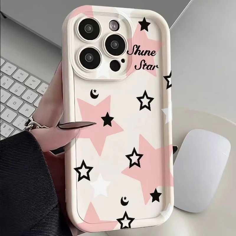粉红星星适用iPhone14promax/15手机壳13女12华为/小米/oppo/vivo