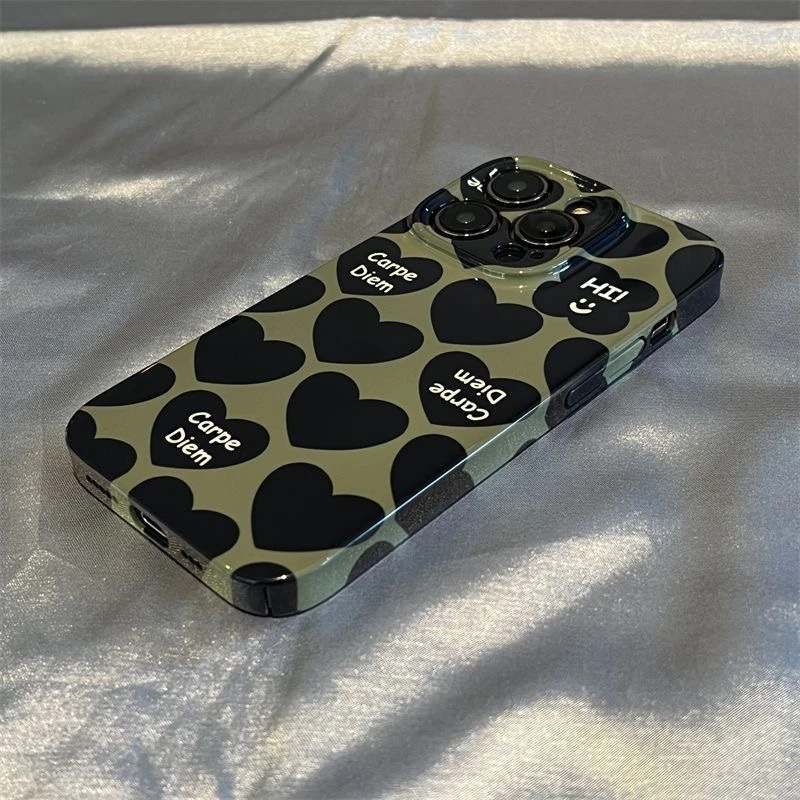 爱心墨绿适用iPhone14promax/15手机壳13女12华为/小米/oppo/vivo
