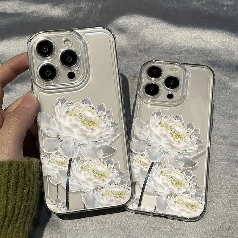水晶荷花适用iPhone14promax/15手机壳13女12华为/小米/oppo/vivo
