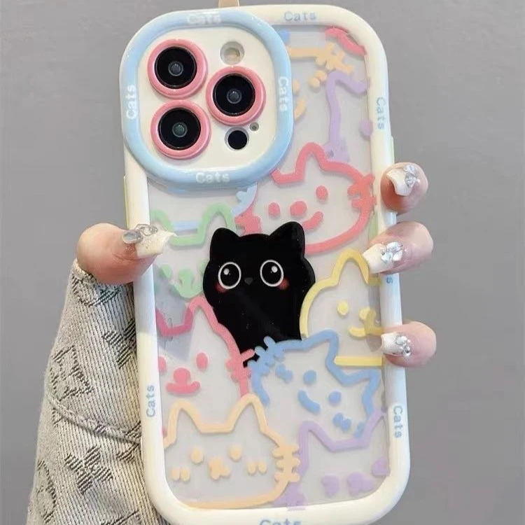 线条猫咪适用iPhone14promax/15手机壳13女12华为/小米/oppo/vivo