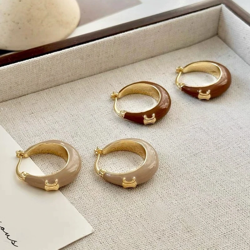 铜合金耳饰 高级感美拉德质感耳扣气质法式港风滴釉耳环复古耳钉