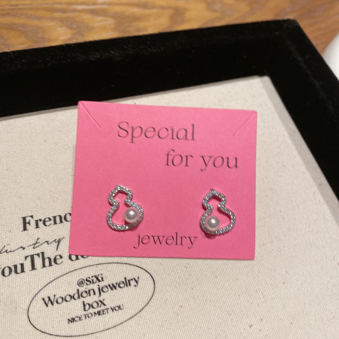 铜合金合成锆石耳饰 新中式镂空葫芦耳钉高级感耳环轻奢优雅气质