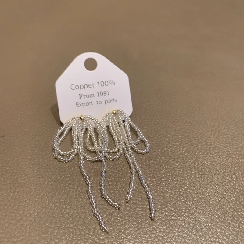 铜合金亚克力耳饰 法式蝴蝶结流苏耳环可爱小清新法式轻奢耳钉