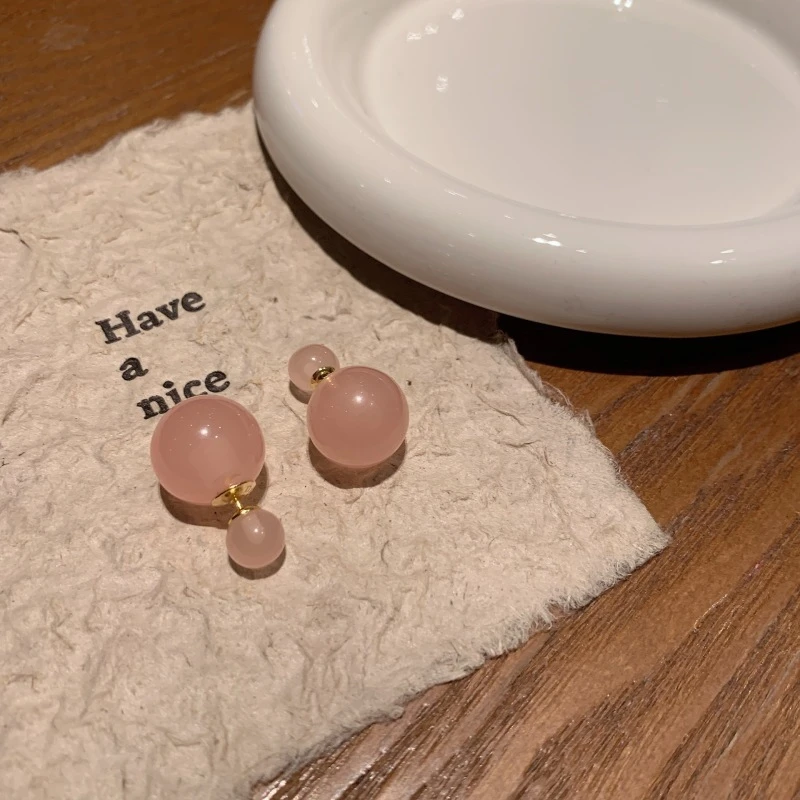 铜合金亚克力耳饰 清新糖果粉色字母珠珠耳环气质小众高级感耳钉